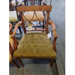 3 X Arthur Brett Sheraton-Style Cherrywood Upholstered Dining Chairs With Tulip-Wood Inlay In The