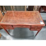 Arthur Brett Mahogany Writing Table In X Antique Finish With Brown Leather Inlay And 3 Drawers