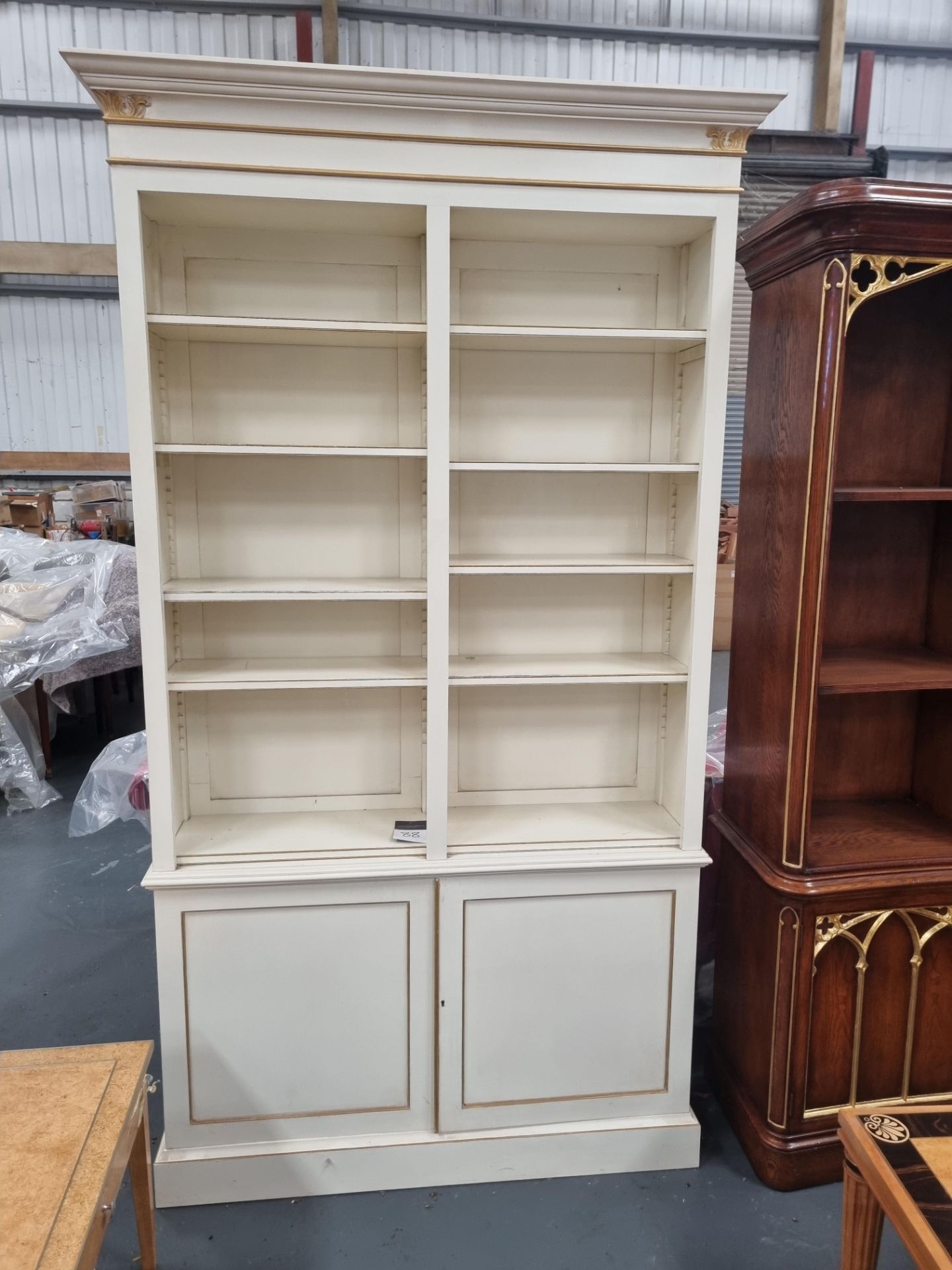 Arthur Brett Open Bookcase In Cream With Gold Detail Height 230cm Width 120cm Depth 28cm - Image 3 of 3