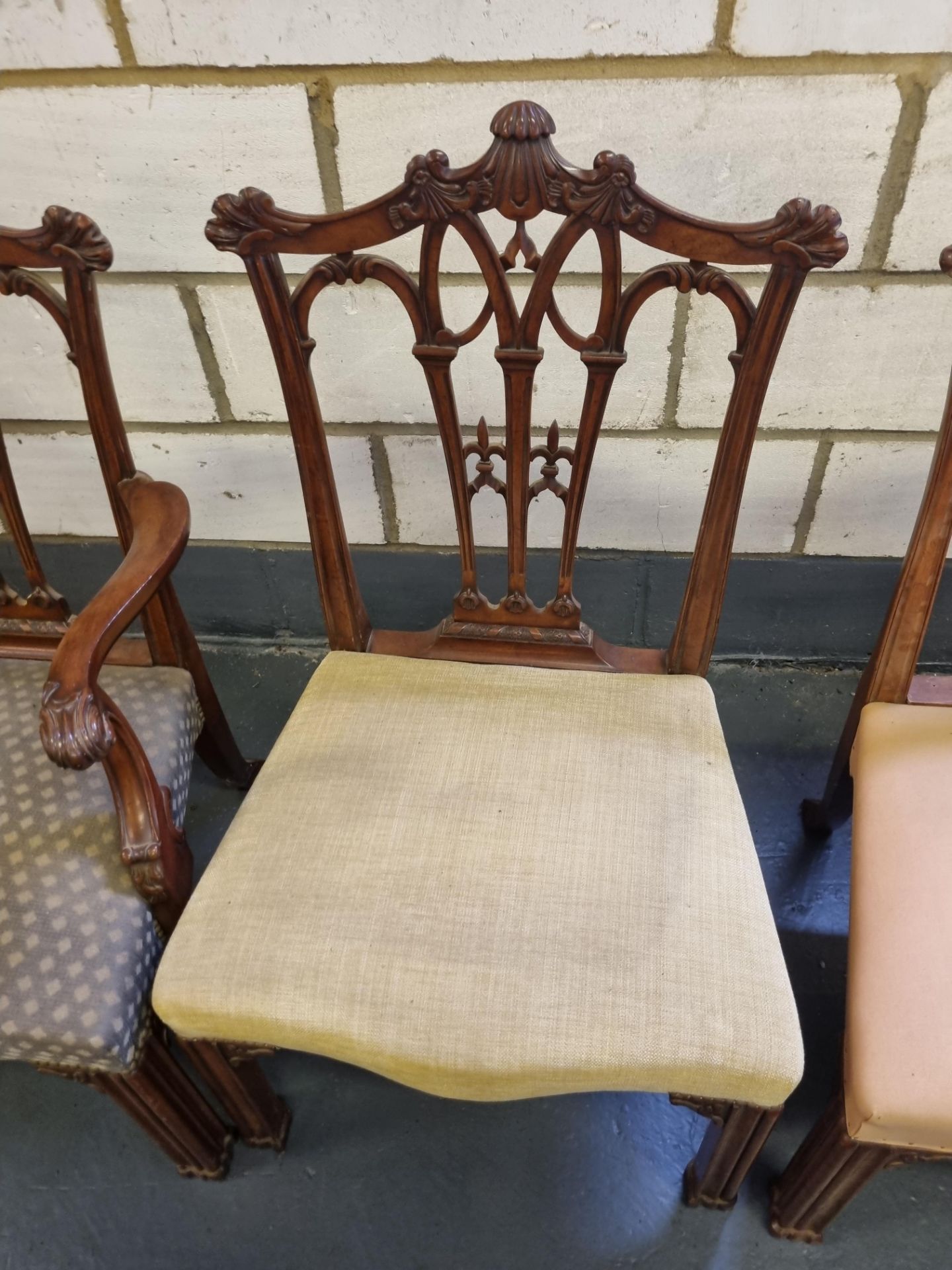 3 X Arthur Brett Mahogany Upholstered Dining Chairs With Great Carving Detail To Back And Legs; - Image 4 of 5