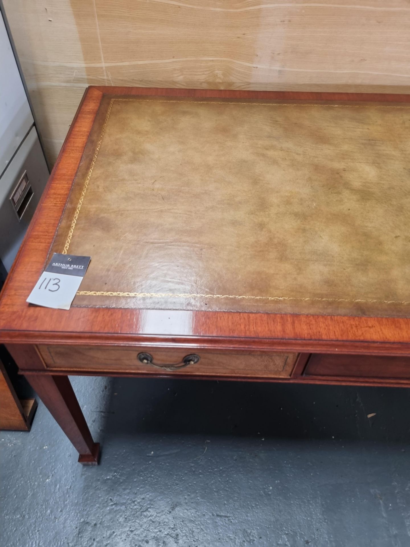 Arthur Brett Sheraton Style Writing Table With Green Leather Inlay And 3 Drawers Height 76.5cm Width - Image 3 of 4