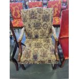 Arthur Brett Mahogany Upholstered Arm Chair With Wonderful Carvings On Both Arms & Legs Height 100cm