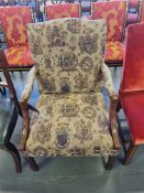 Arthur Brett Mahogany Upholstered Arm Chair With Wonderful Carvings On Both Arms & Legs Height 100cm