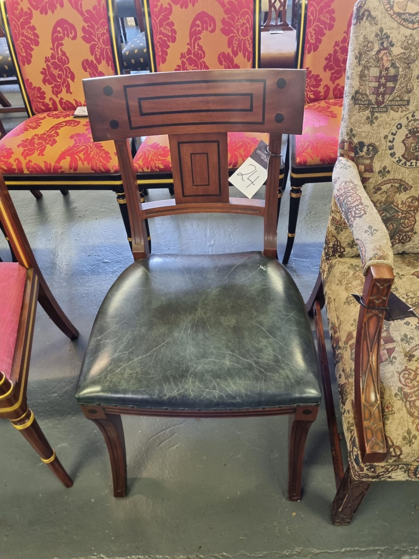 Arthur Brett Thomas Hope-Style Side Chair Mahogany With Green Leather Upholstered Seat Height 89cm