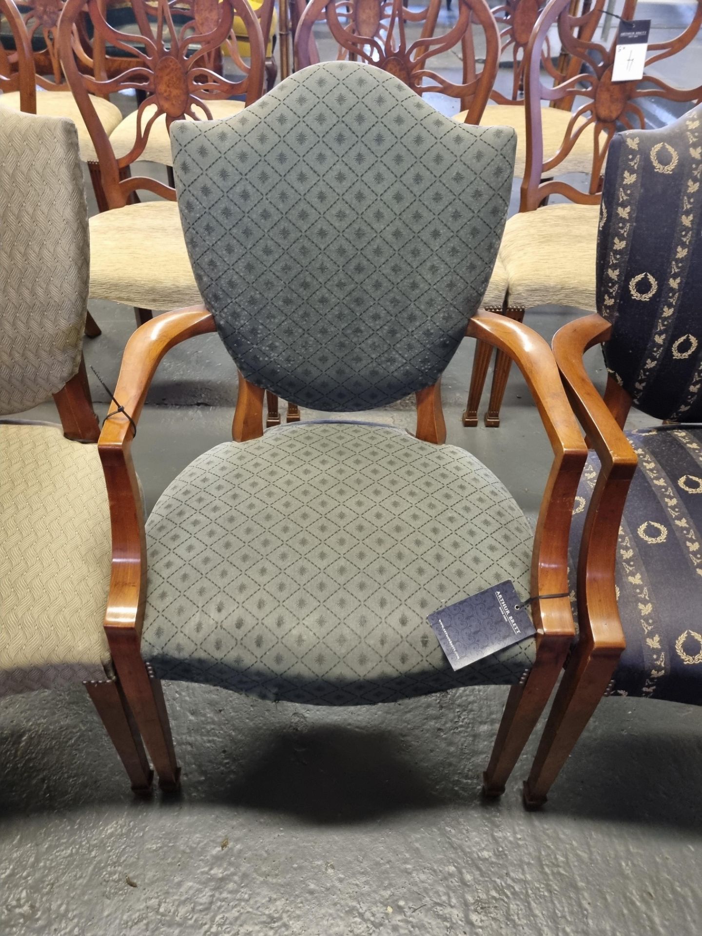 4 X Arthur Brett Upholstered Shield Back Chairs In Assorted Bespoke Upholstery The Shield Back Shape - Image 5 of 5