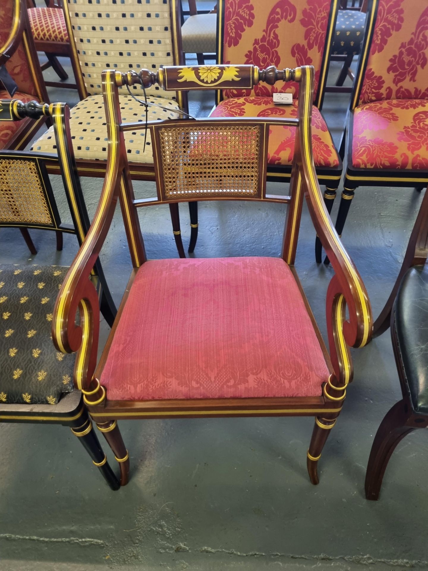 2 X Arthur Brett Dining Chairs Comprising Of; 1 X Arm Chair Regency-Style Chair Bespoke Red - Bild 2 aus 2