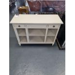 Console Unit In White And Silver Leaf And Bevel Edge Detail With Two Drawers, 6 Shelves With