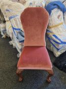 4 X Arthur Brett High Back Chairs Upholstered In Pink Velour With Studded Detail On Mahogany Claw