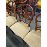 5 X Arthur Brett Mahogany Sunburst Side Chair With Bespoke Mushroom Patterned Upholstery George