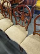5 X Arthur Brett Mahogany Sunburst Side Chair With Bespoke Mushroom Patterned Upholstery George