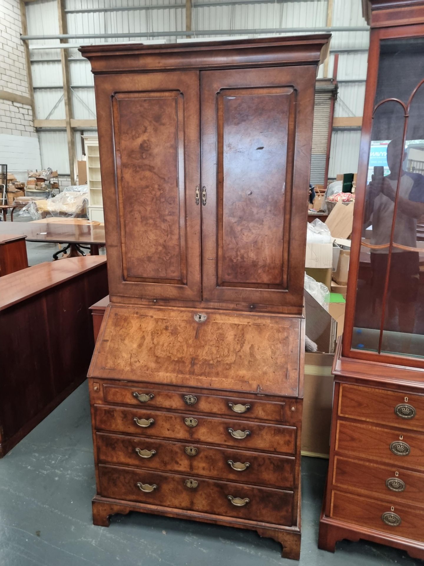 Arthur Brett George I Style Walnut Bureau Bookcase Height 206cm Width 107cm Depth 54cm - Image 3 of 4