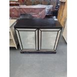 Two Door Mirrored Cabinet In Black Lacquer Finish With One Shelf Height 85cm Width 100cm Depth 48cm
