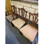 3 X Arthur Brett Mahogany Upholstered Dining Chairs With Great Carving Detail To Back And Legs;