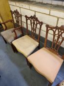 3 X Arthur Brett Mahogany Upholstered Dining Chairs With Great Carving Detail To Back And Legs;
