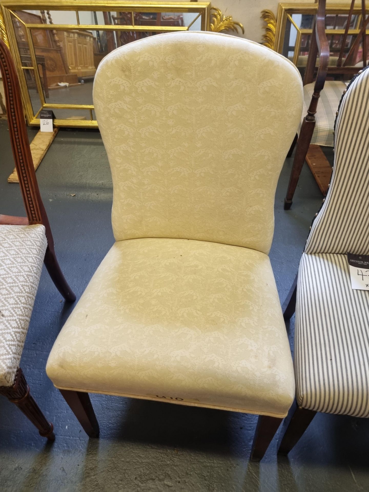 2 X Arthur Brett Handle Back Upholstered Chair With Bespoke Upholstery With Tapered Front Legs And