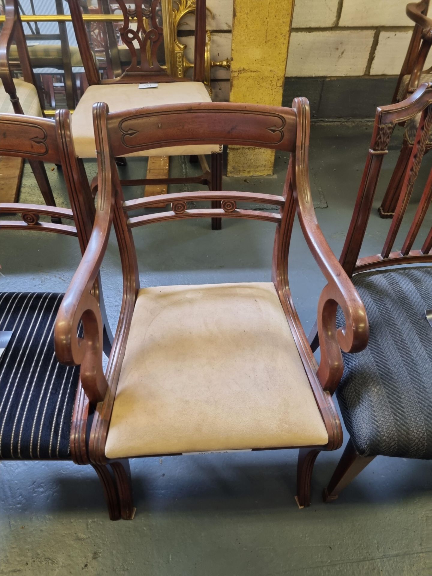 2 X Arthur Brett Regency-Style Mahogany Dining Chairs Upholstered On Sabre Legs With Drop In Seat, - Bild 2 aus 3