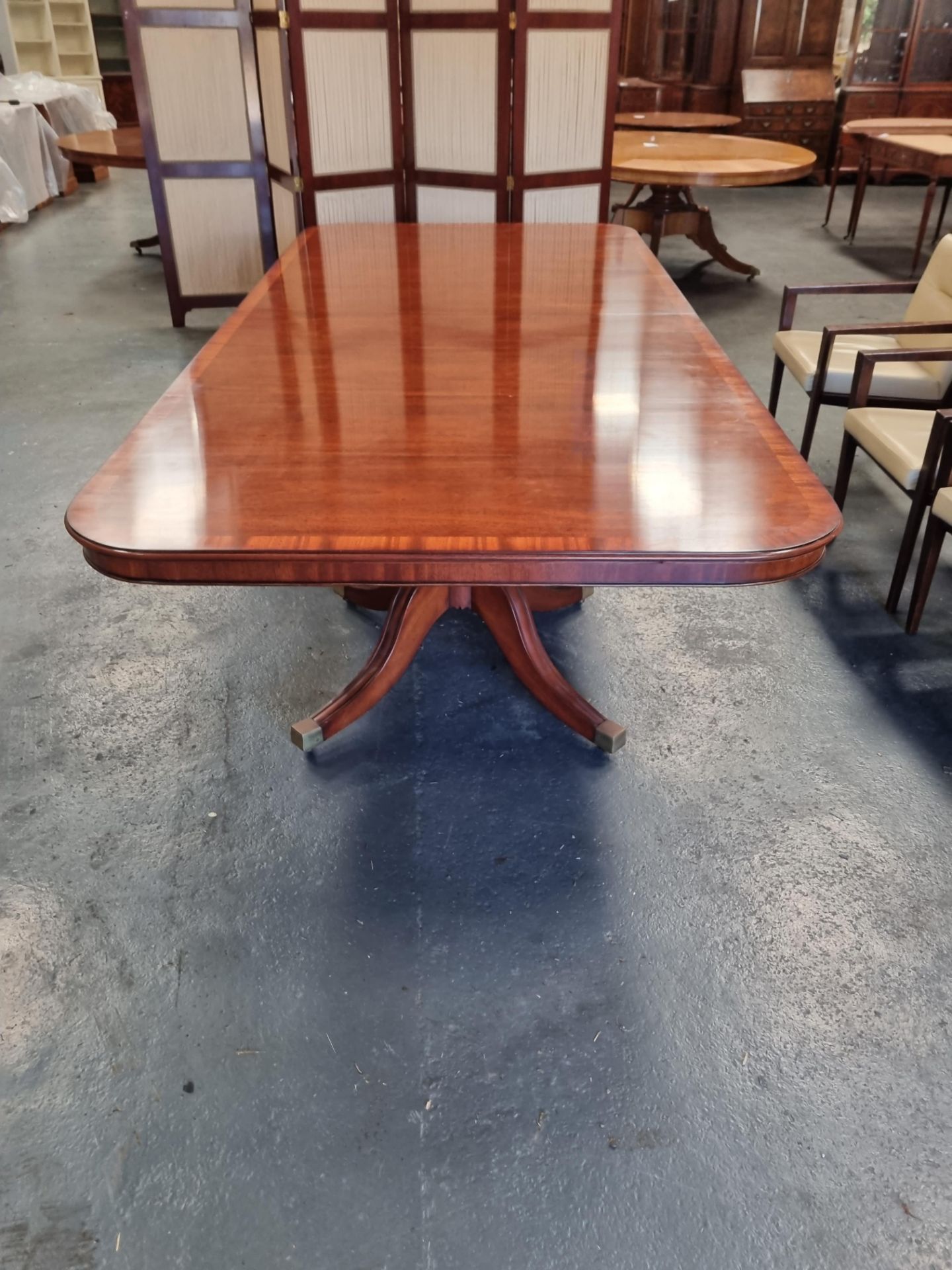 Arthur Brett Mahogany 2 Leaf Dining Table On 2 Pedestals Each With 8 Legs And Brass Casters Height - Bild 3 aus 7