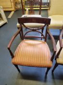 6 X Arthur Brett Sheraton-Style Mahogany Upholstered Dining Chairs Featuring A Well Figured Mahogany