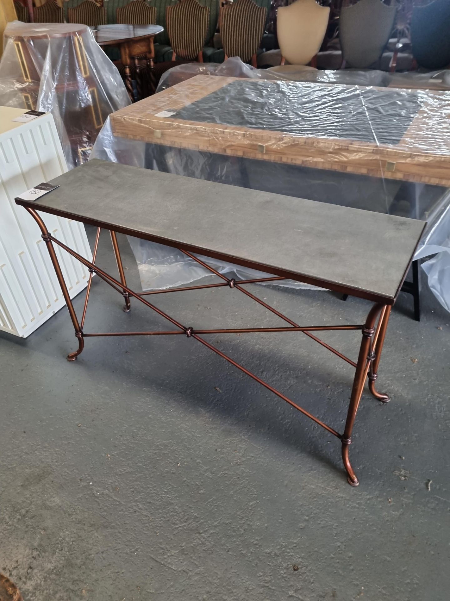 Grey Marble Top Console Table On A Copper Base Height 76cm Width 122cm Depth 38cm