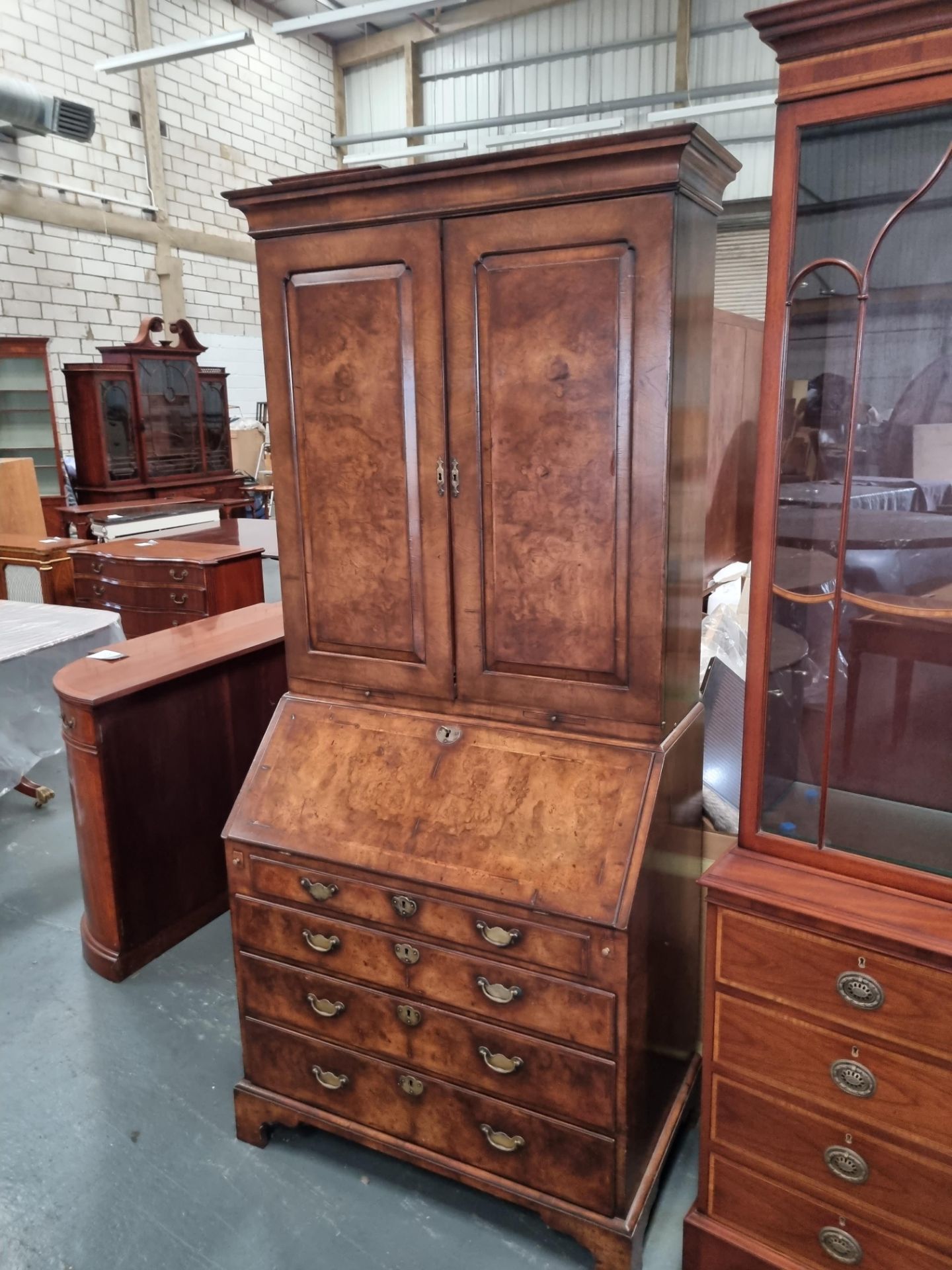 Arthur Brett George I Style Walnut Bureau Bookcase Height 206cm Width 107cm Depth 54cm