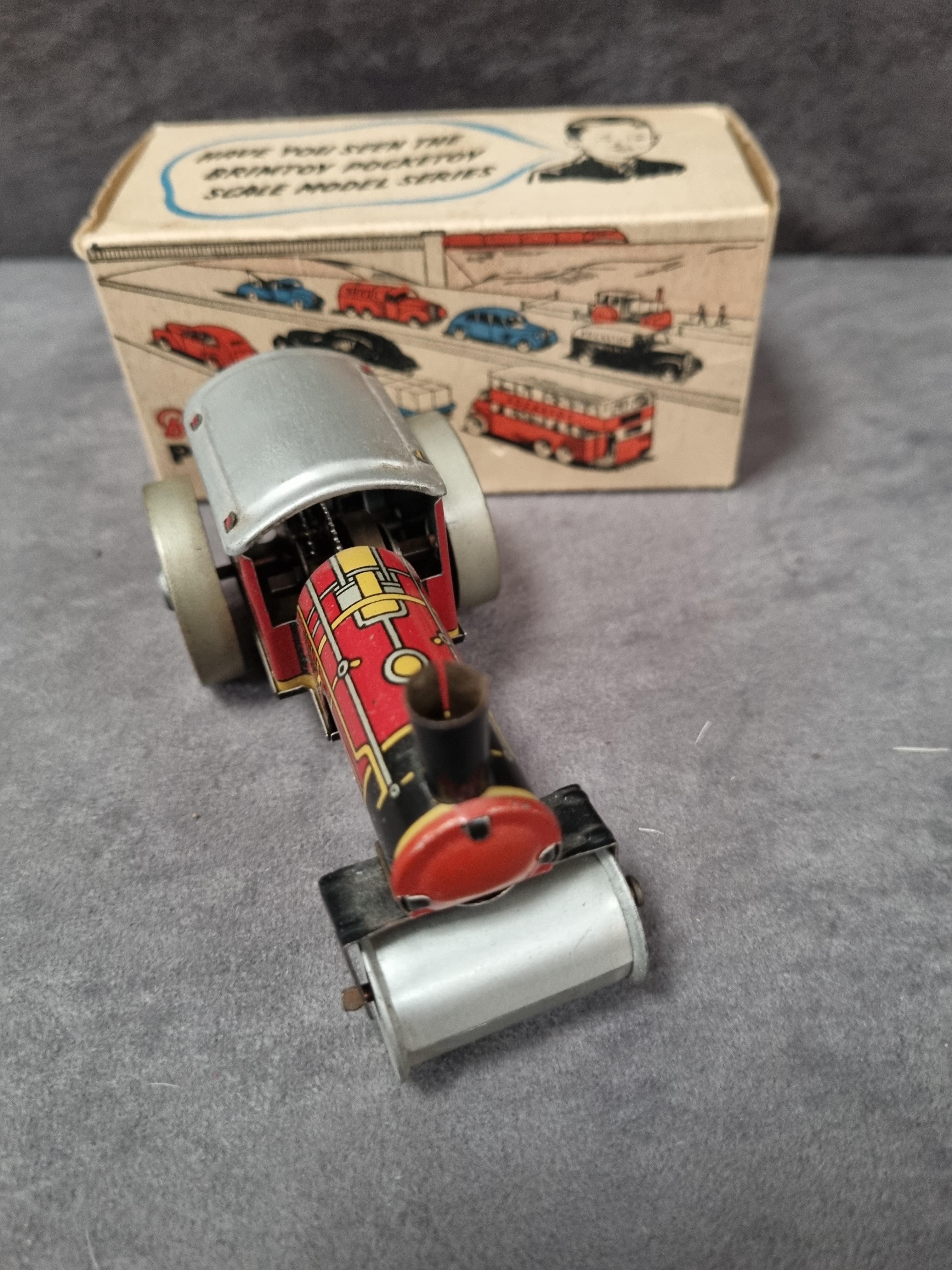 Brimtoy pocket toy 9/501mechanical steam roller tin plate with key in box
