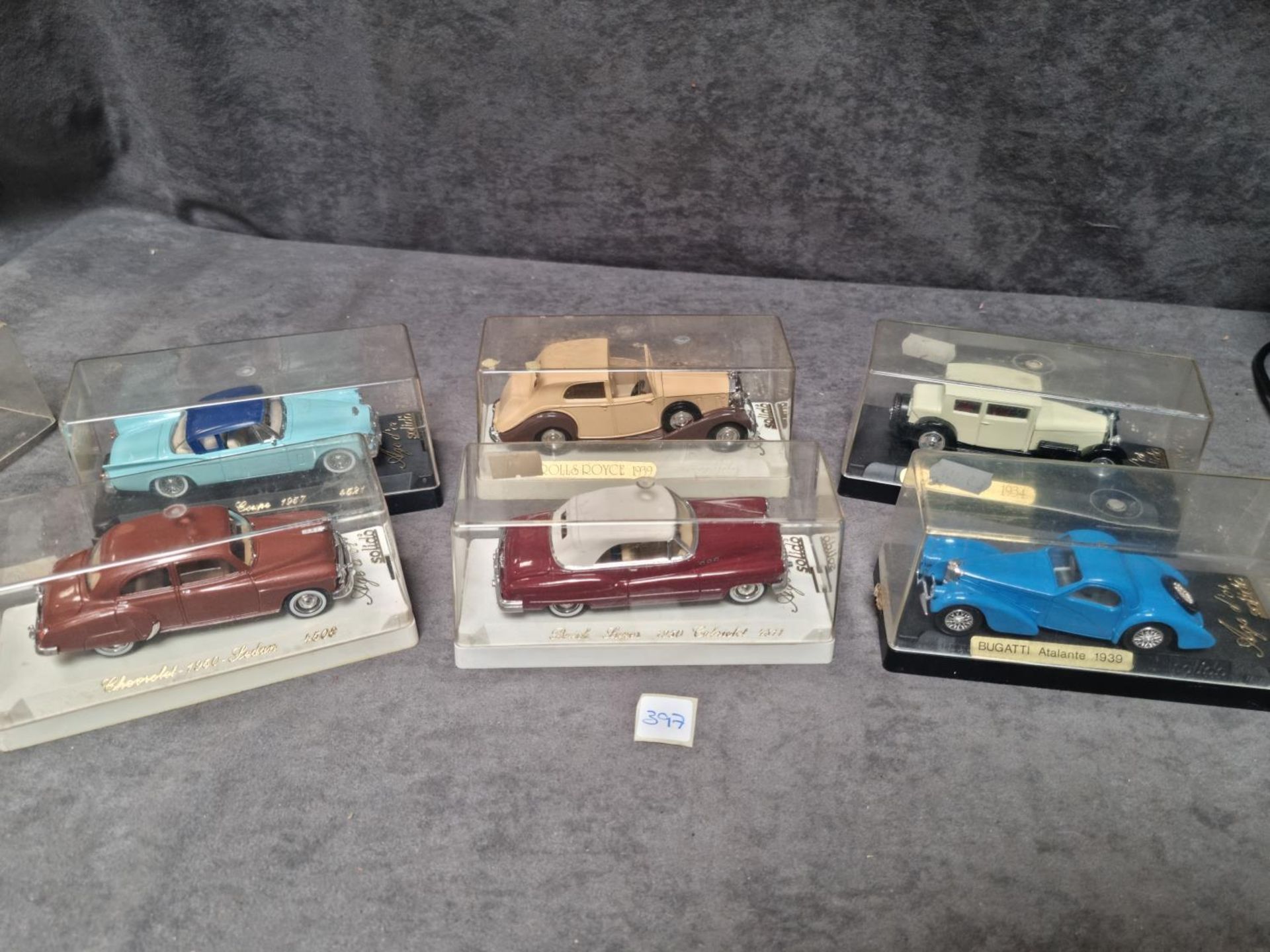 6 x Solido Diecast Models In Perspex Display Box Comprising Of Solido 1:43 4508 Chevrolet 1950