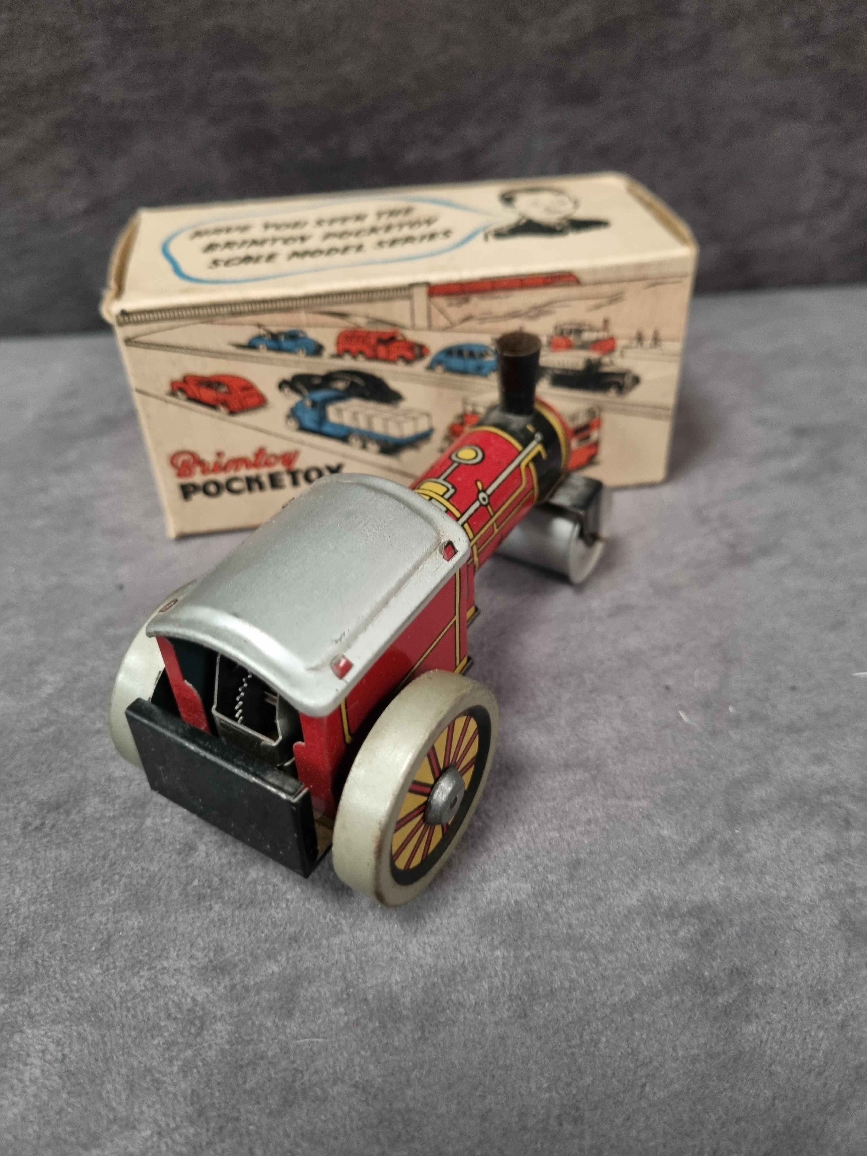 Brimtoy pocket toy 9/501mechanical steam roller tin plate with key in box - Image 4 of 4