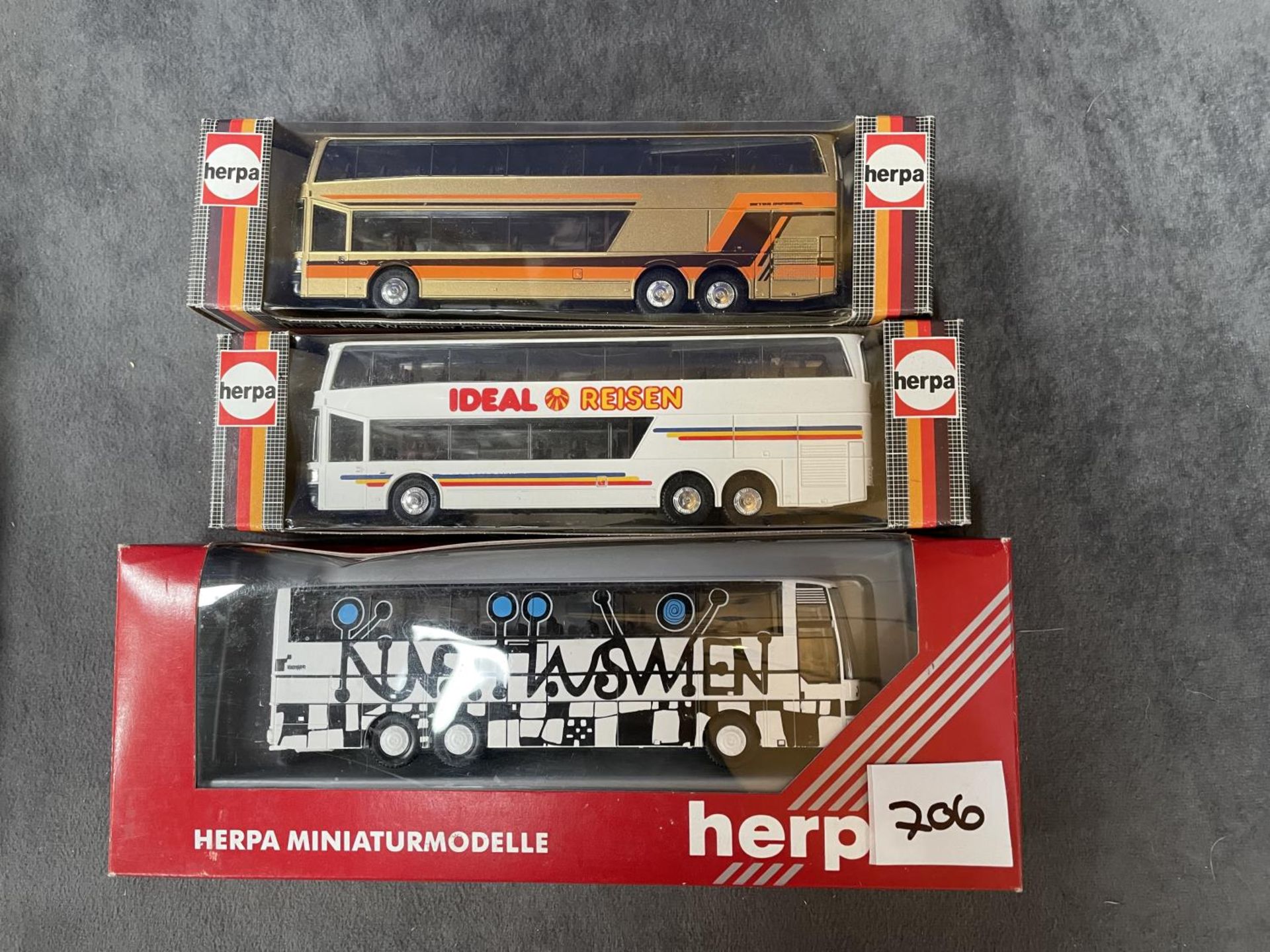 3 x Boxed Herpa Plastic Coach/Bus Comprising Of 830 461 Setra Doppelstockbus #830 Setra S 228 DT Mit