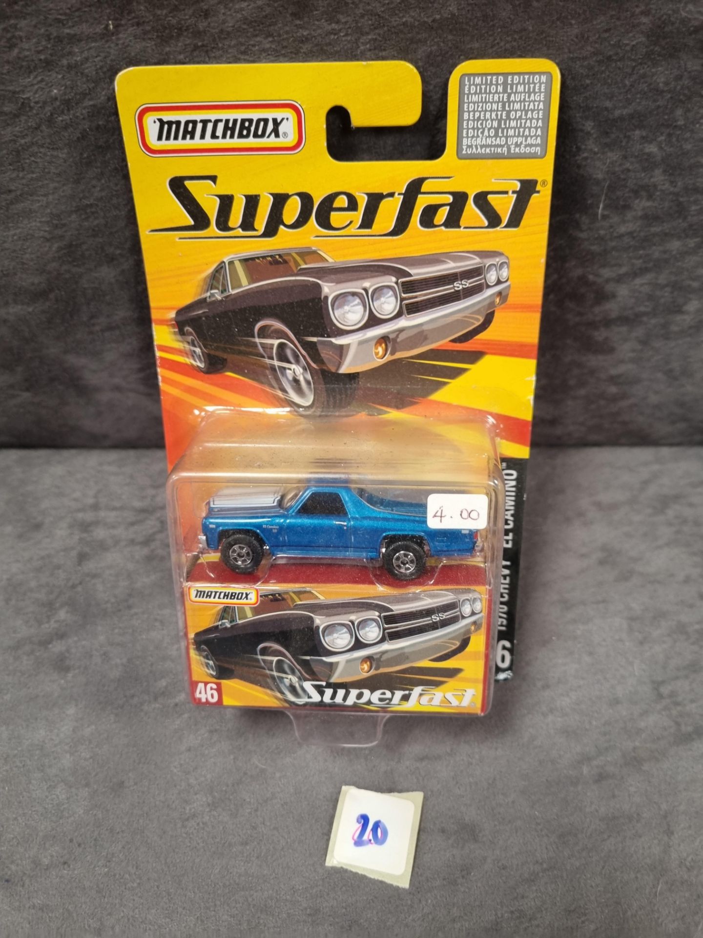 Matchbox Superfast diecast #46 1970 Chevy El Camino with box in unopened bubble card