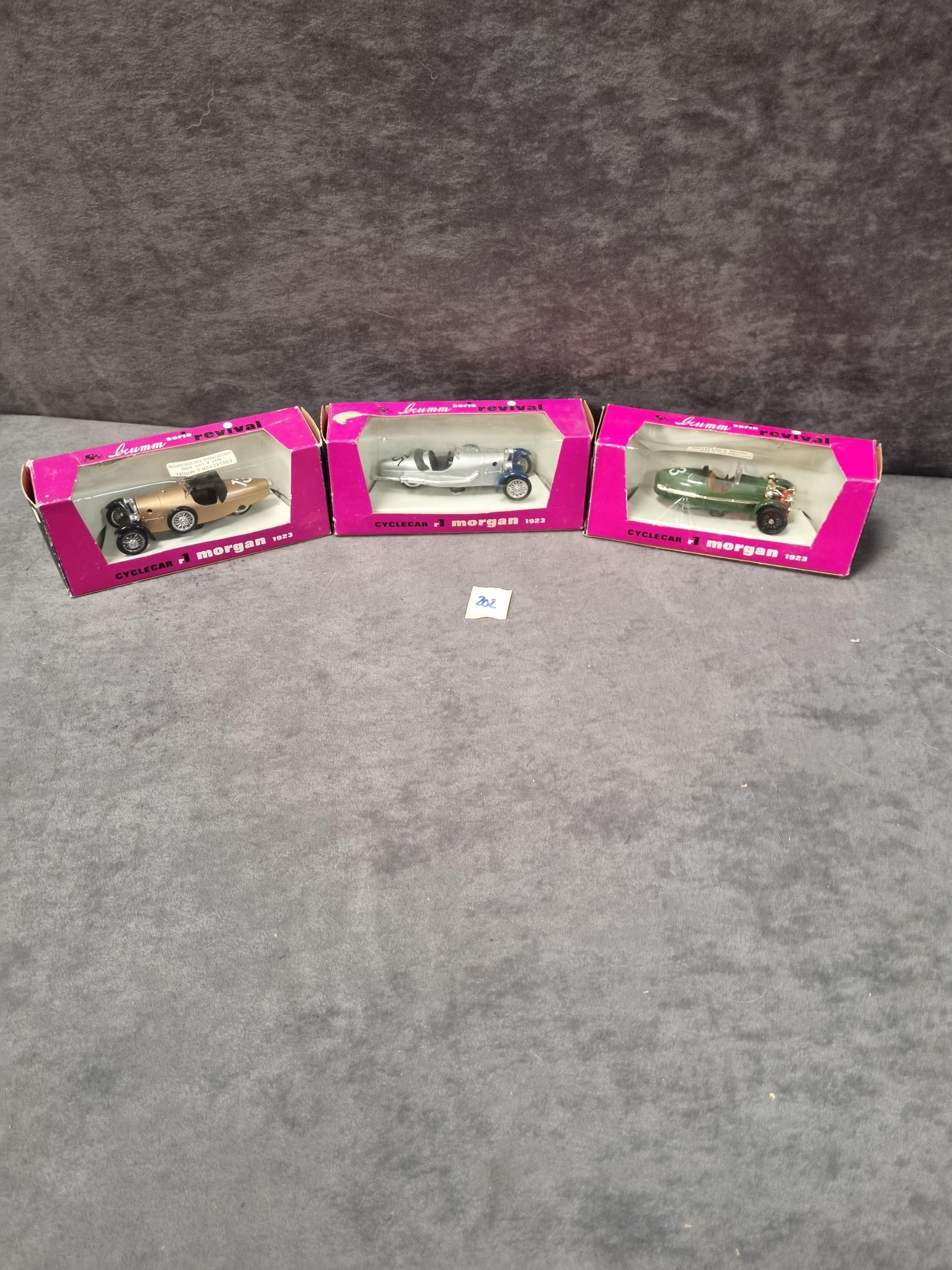 3x Brumm revival cyclecar diecast vehicles#r1 Morgan 1923 in boxes