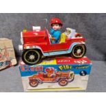 Vintage B/O China 70s ME699 Battery Operated Fire Chief Tin Lithograph Car A Vintage Well