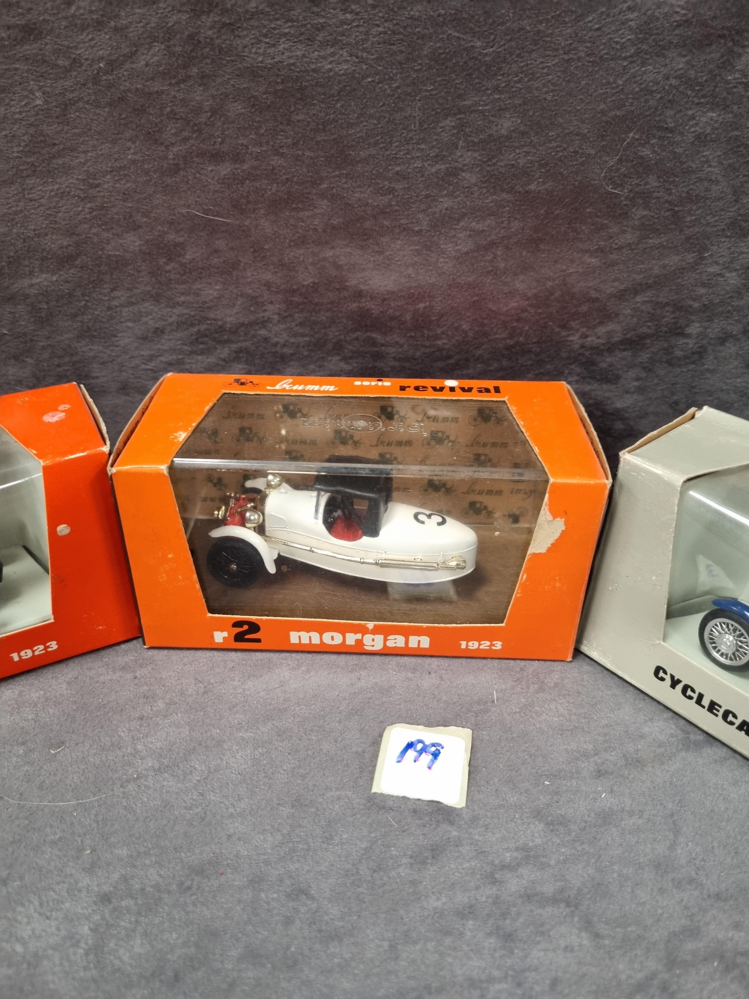 3x Brumm revival cyclecar diecast vehicles 2x #r2 Morgan 1923 * 1x #r3 Darmont 1929 in boxes - Image 2 of 4