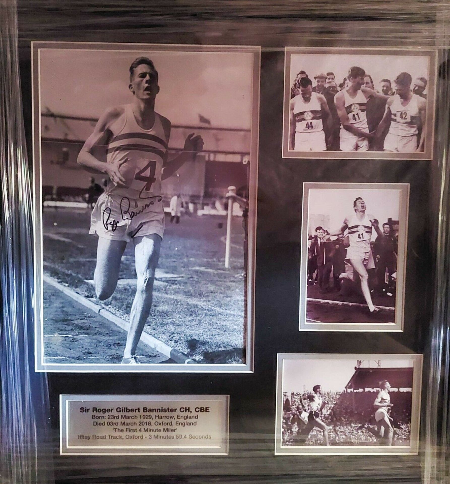 Sir Roger Bannister Signed And Framed Display Complete With Certificate Of Authenticity