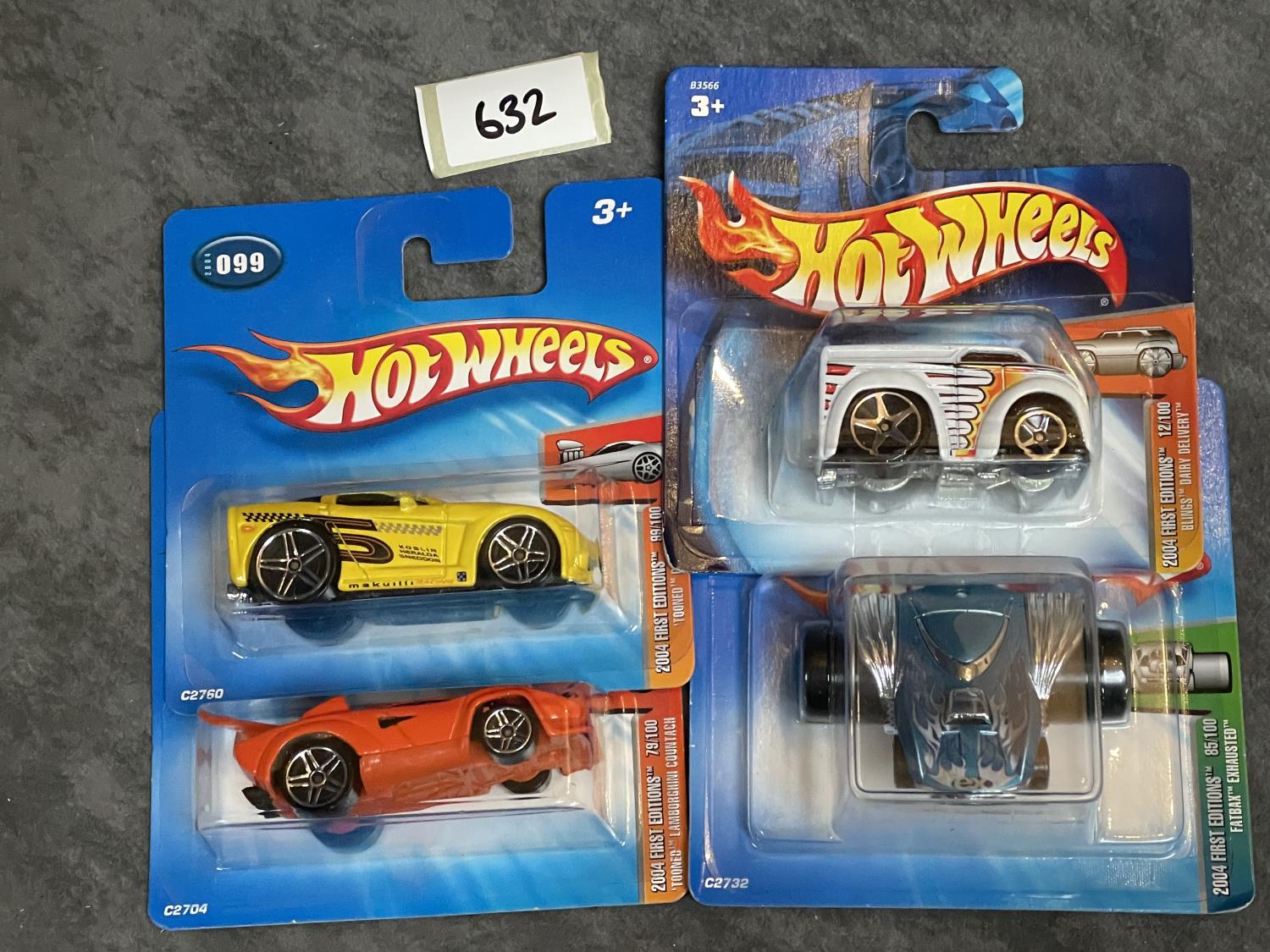 4 x Hot Wheels Diecast Cars On Unopened Bubble Card, Comprising Of; 2004 First Editions #012 12/