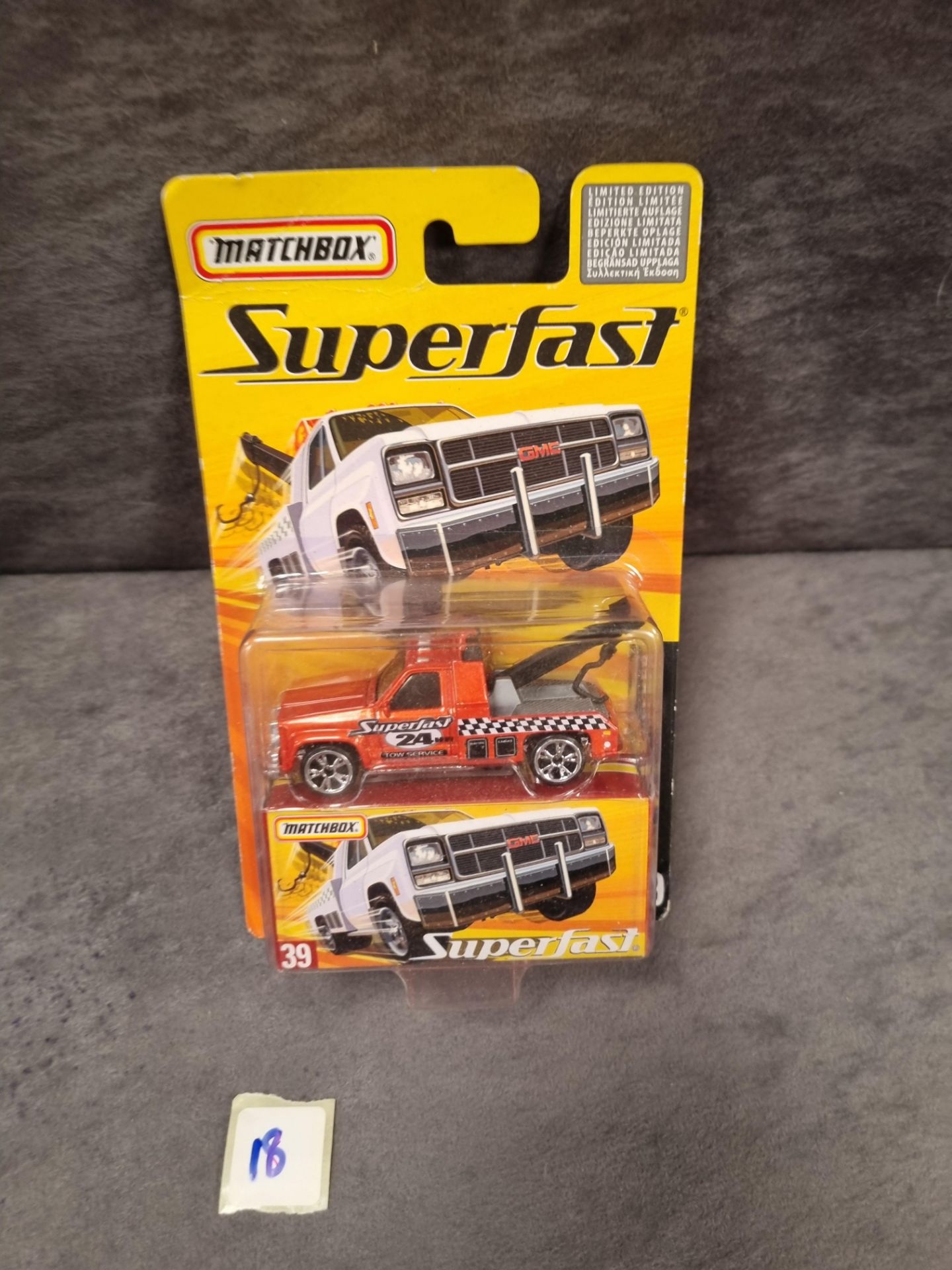 Matchbox Superfast diecast #39 GMC Wrecker with box in unopened bubble card