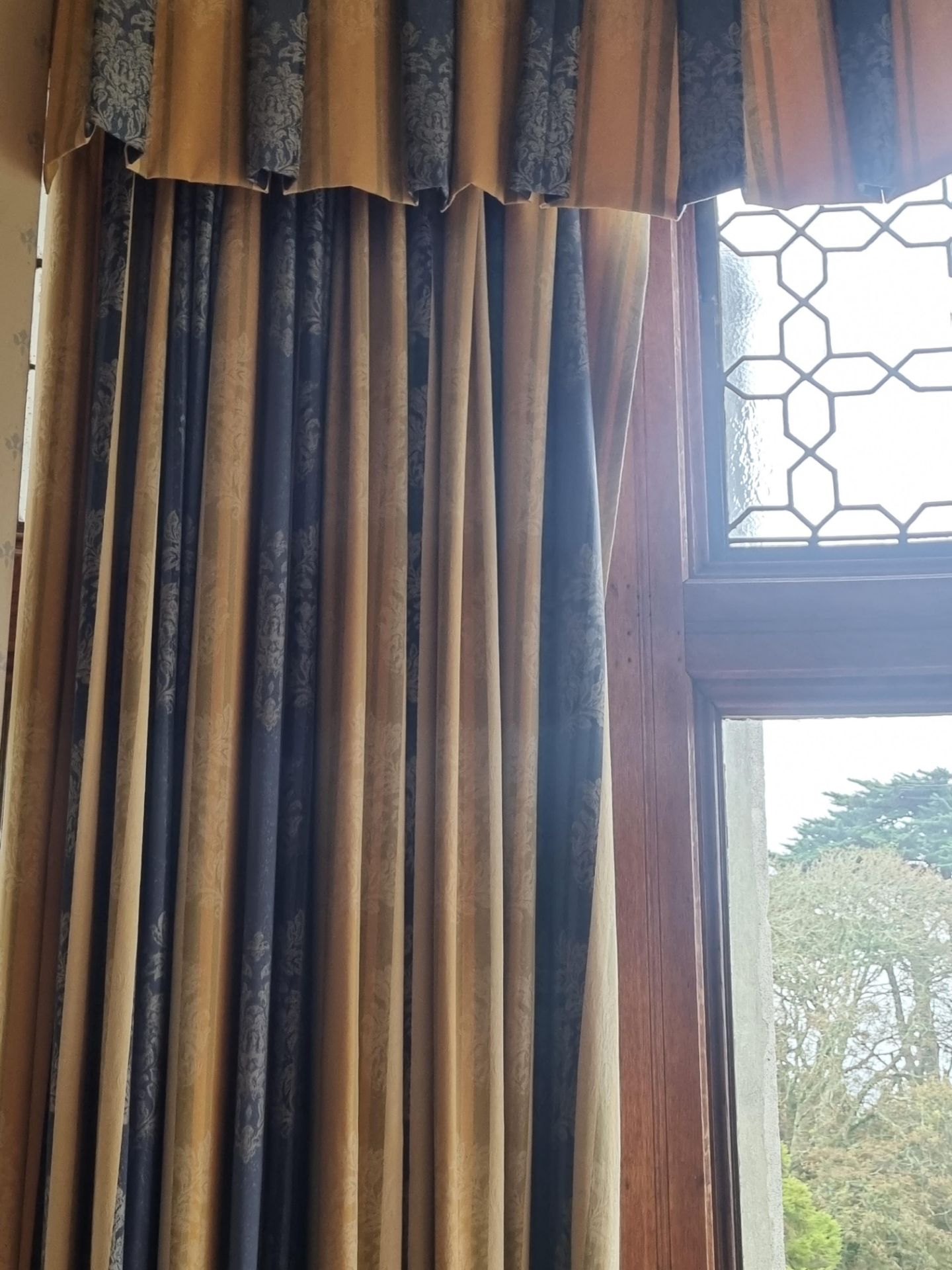 Set Of Lined Gold And Blue Curtains With Pelmet Drop 2700mm Width 4400mm