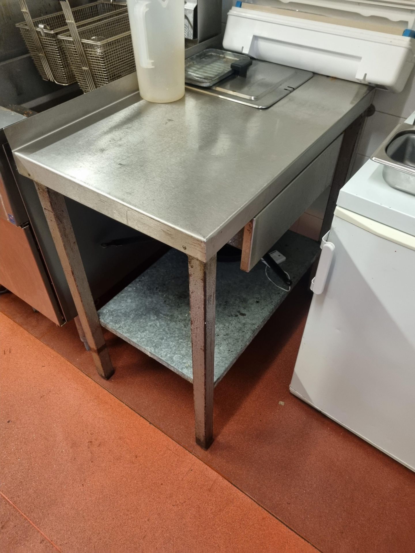 Stainless Steel Topped Table With Drawer, Backsplash and Undershelf W 820mmD 500mm H 860mm