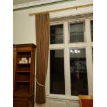 A Pair Of Lined Brown Velour Curtains With Pole And Tie Backs D 2700mm W 2400mm