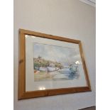 Wall Art depicitng Boats in a St Ives Harbour with lighthouse In Pine Frame W1000mm D 790mm