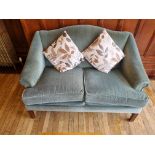 Teal Two Seater Sofa Scallped Back On Wooden Legs W 1250mm D 850mm H 820mm