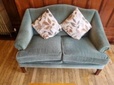 Teal Two Seater Sofa Scallped Back On Wooden Legs W 1250mm D 850mm H 820mm