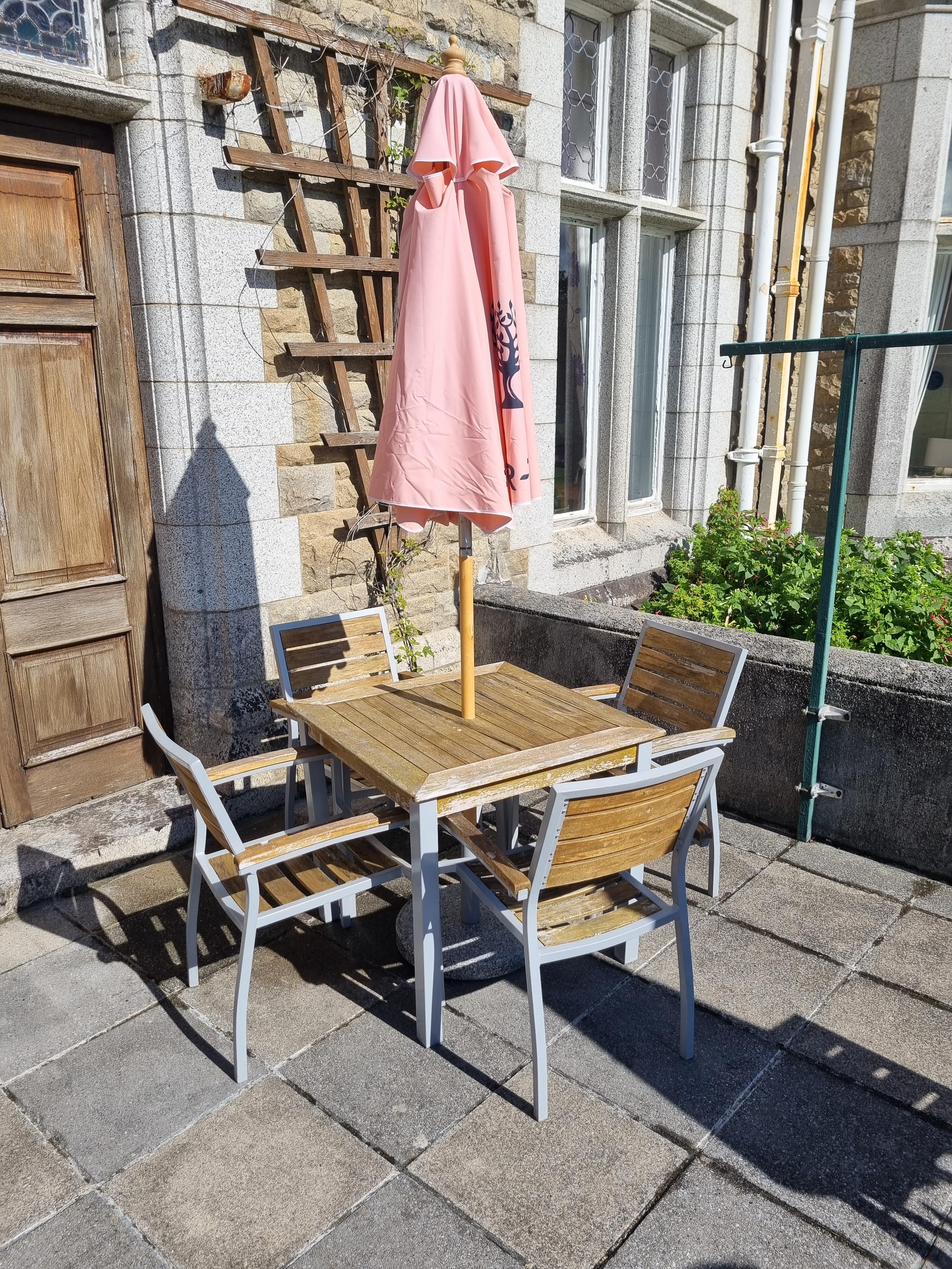 Minsk Grey/Natural Aluminium/Teak Wood Outdoor Patio Dining Table 800 x 800 x 720mm complete with