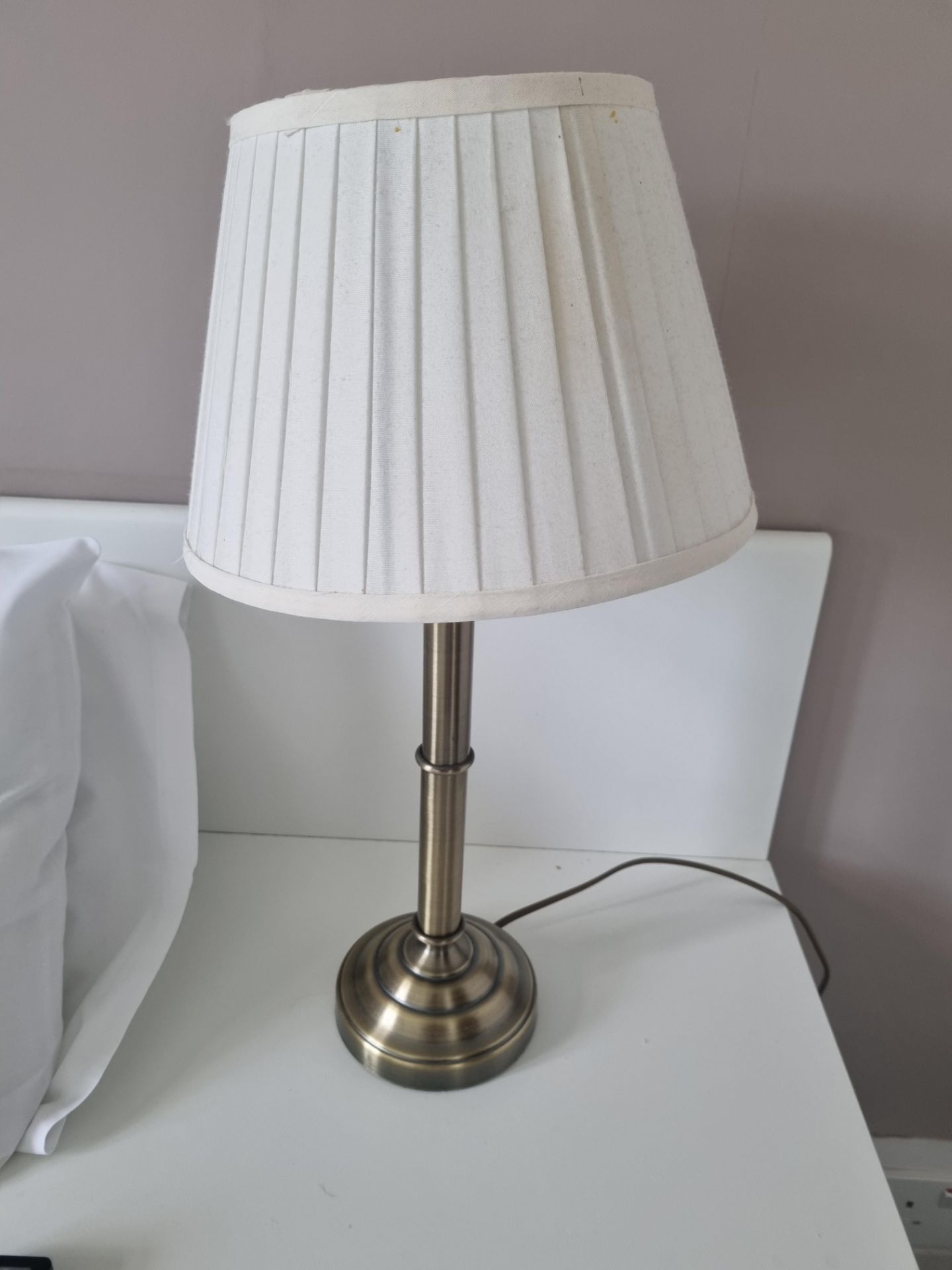 Brass Look Metal Lamp With Cream Pleated Shades 490mm (13)