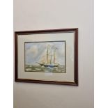 Framed Print Of Ship In Wooden Frame With Gold Trim 560mm x 460mm