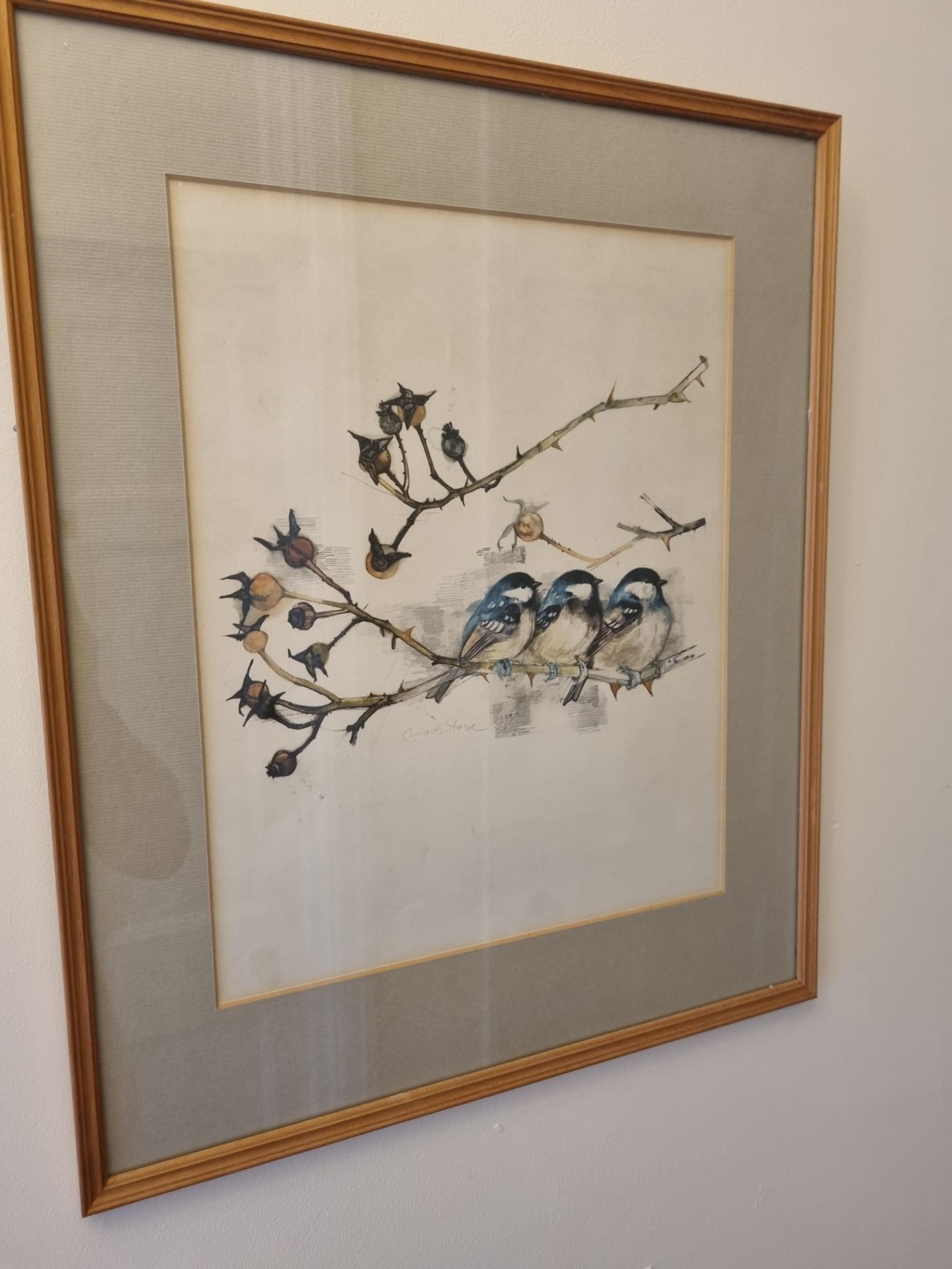 A set of 3 Framed Wall Art Bird Signed Mads Stage (Danish 6 July 1922 â€“ 28 May 2004) In Wooden - Bild 5 aus 5