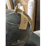 Black metal globe on black wooden base with brass axel W 300mm H 550mm (SR123)