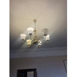 A Brass 6 Arm Chandelier With White Glass Shades Drop 750mm Width 600mm