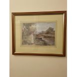 3 x Framed Prints In Wooden Frame With Gold Trim 390mm 310mm River / Landscape Scenes