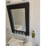 Dark Wooden Framed Bathroom Mirror With Glass Wall Mounted Undershelf W 500mm L 700mm (4)