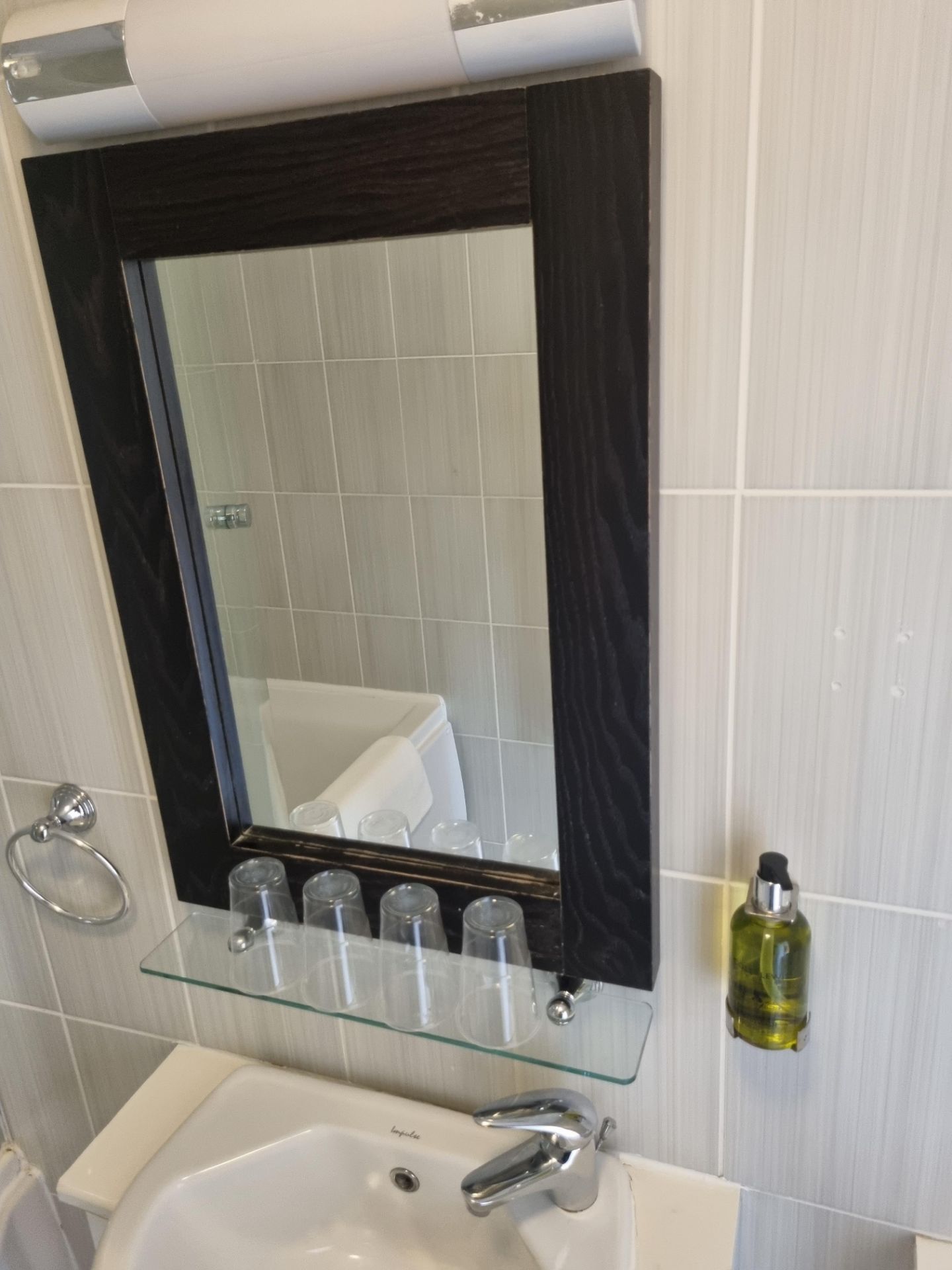 Dark Wooden Framed Bathroom Mirror With Glass Wall Mounted Undershelf W 500mm L 700mm (8)